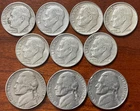 Lot of 7 Silver Roosevelt Dimes and 3 Silver Nickels