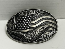 Nocona Eagle American Flag Belt Buckle God Bless America Used