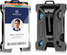 ID Badge Holder with Retractable Clip, Credit Card Holder, Standard, Black