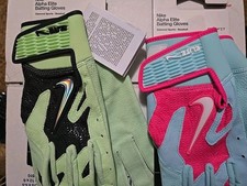 NEW-2026-NWTS-Nike Gloves Alpha Elite Batting Baseball Gloves GREEN+BLUE- Medium