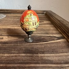 Authentic Vintage Hand Painted Russian Wooden Egg Church Scene
