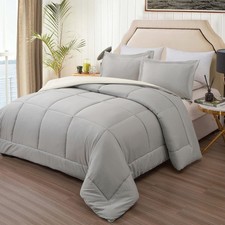 Twin Comforter Set - Ultra Soft 5 Piece White Grey Bedding Sets, Twin Bed in ...