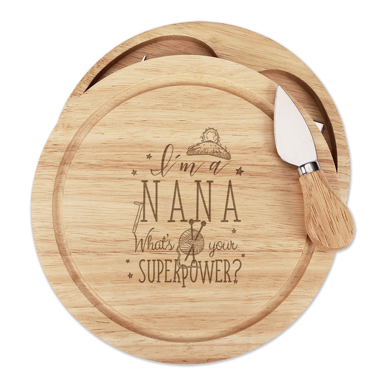 I'm A Nana What's Your Superpower Cheese Board Knife Set Grandma Nan