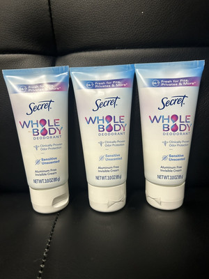 Secret Whole Body Deodorant Cream Sensitive Unscented Aluminum Free 3oz Lot of 3