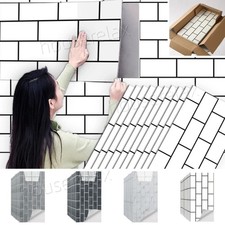 100 Pack Self-Adhesive Wall White Black Grids Tiles Sticker Stick On Kitchen.