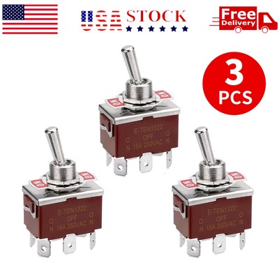 3PCS Heavy Duty DPDT ON/OFF/ON Toggle Switch 20A 125V/15A 250V Screw Terminals