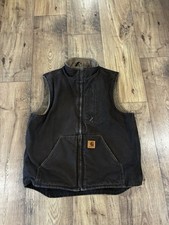 Carhartt Vest V33 DKB Mens Small Dark Brown Canvas Sherpa Lined Workwear