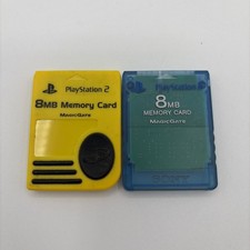 Sony PlayStation 2 Memory Card 8MB Island Blue/Black and Yellow Lot of 2 Tested