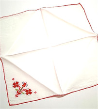Taschentuch Taschentuch Baumwolle Vintage 70er Stickerei Kreuzstich Country Rot Blume