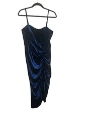 NWT Cider Asymmetrical Corset Blue Velvet Dress Size Large Ruched Stunning #5189