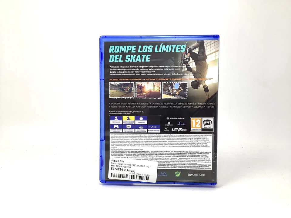 JUEGO PS4 TONY HAWKS PRO SKATER 1+2 PS4 20224700, foto 2 de 4