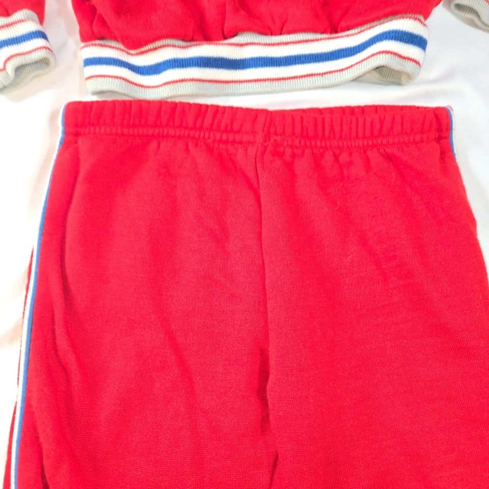 Vintage Boy's Montgomery Ward Hoodie Pant Sweatsuit Size 4/5 Red with Blue Grey - Image 4 of 4