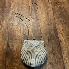 Vintage Beaded Shell Purse Handmade In China Metal Strap Evening Clutch Bag