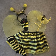 Girls Bumblebee Costume Set Yellow/Black Skirt w/ Wings, Headband Wand