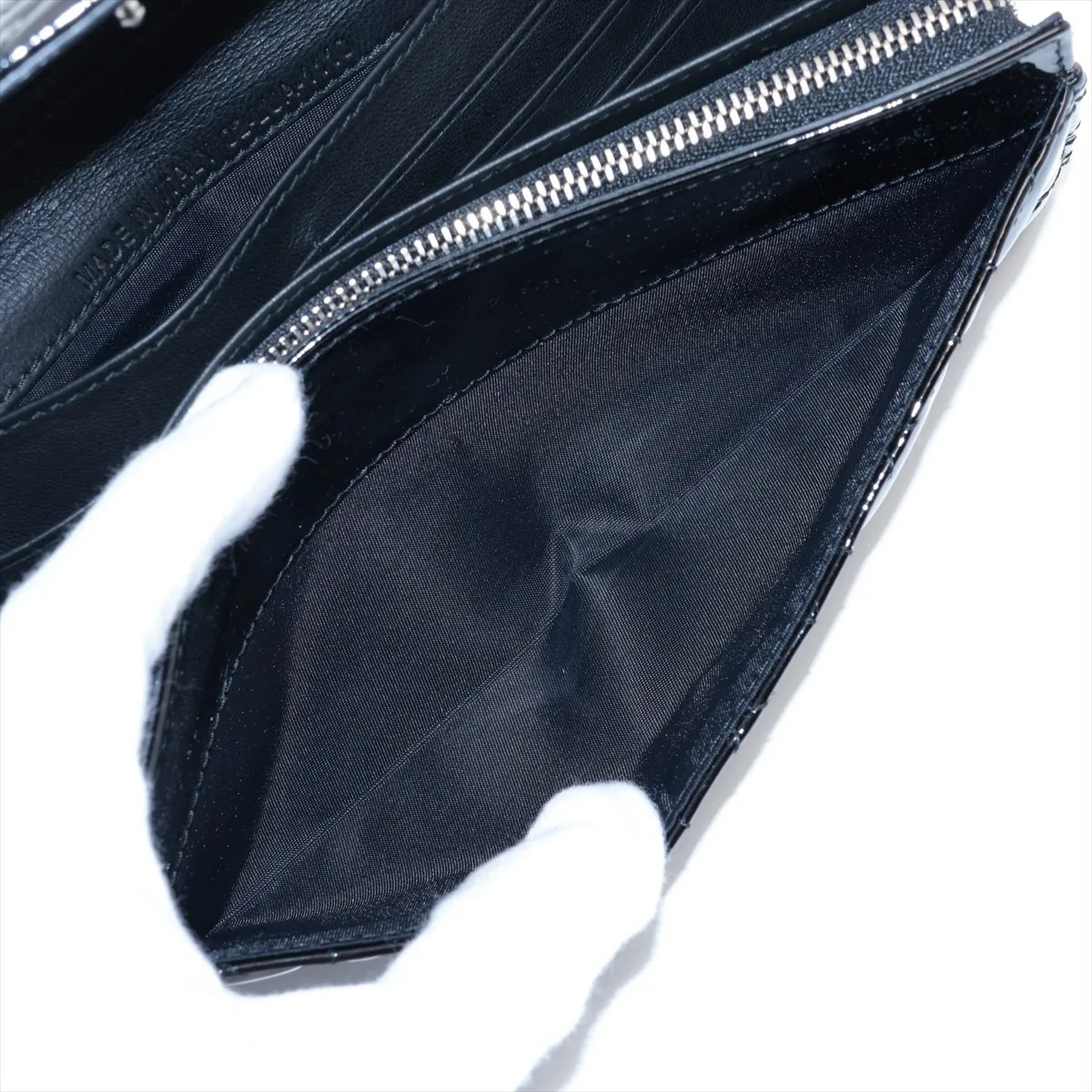 Dior Lady Dior Cannage Patent Leather Chain Wallet Black - # image 6