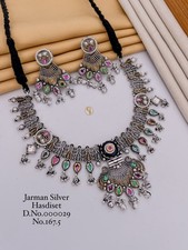 Jarman Silver Oxidized Necklace Earrings Set Indian Ethnic Meenakari Jewelry