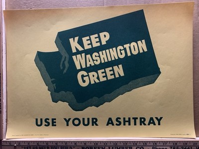 VTG U OF W  SEATTLE FIRE PREVENT POSTER KEEP WASHINGTON GREEN USE YOUR ASHTRAY