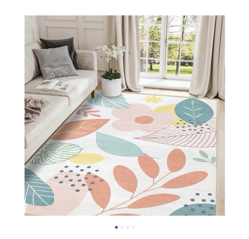 Multicolor Floral Leaf Area Rug 4x5 ft Polyester Non-Slip Machine Washable