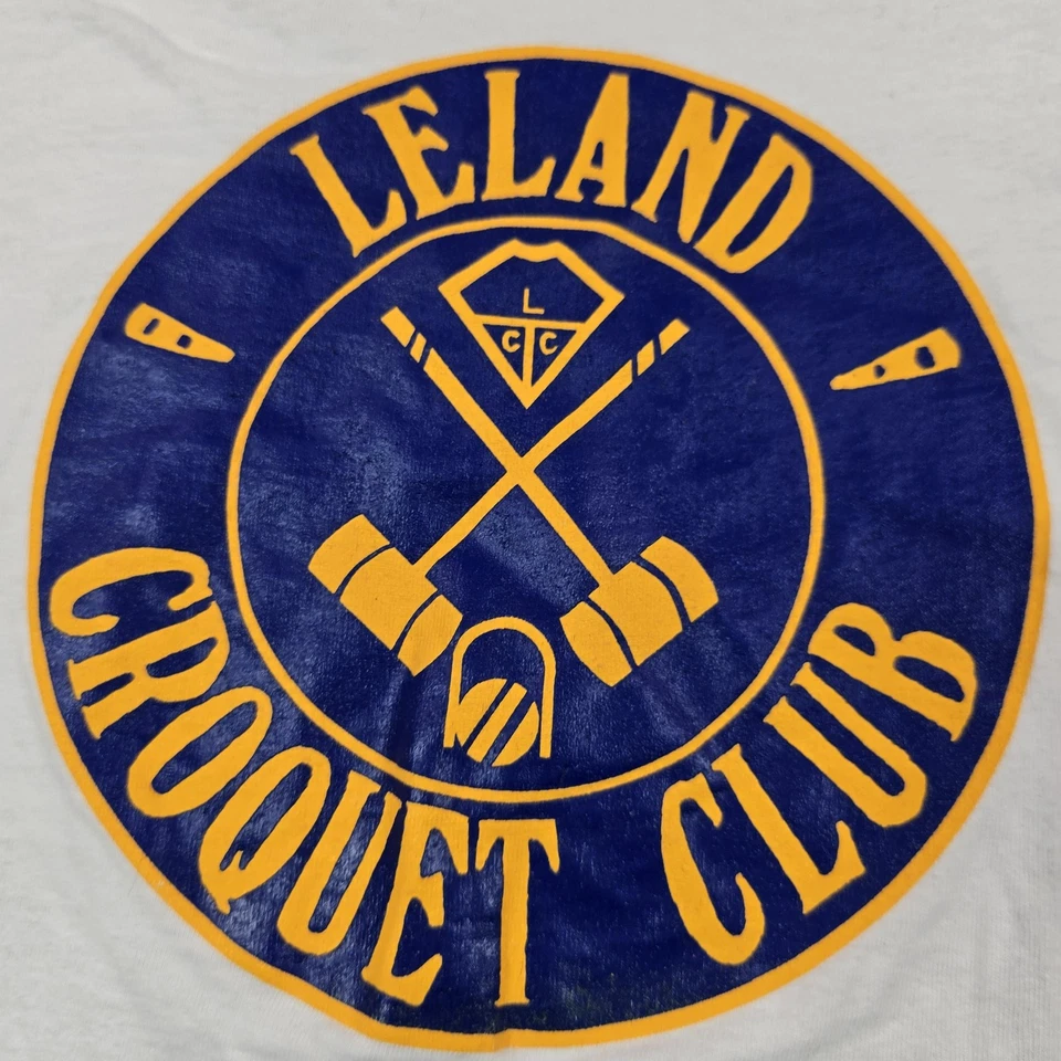 Camisa Leland Croquet Club De Colección Para Hombre Grande Blanca Gráfica Manga Larga Años 90 Foto 3 de 4