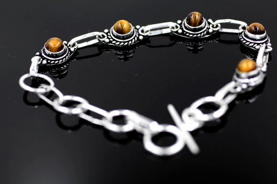 Натуральный тигровый глаз камень браслет серебро наложение латуни модный браслет 8» Inche - Изображение 4 из 4