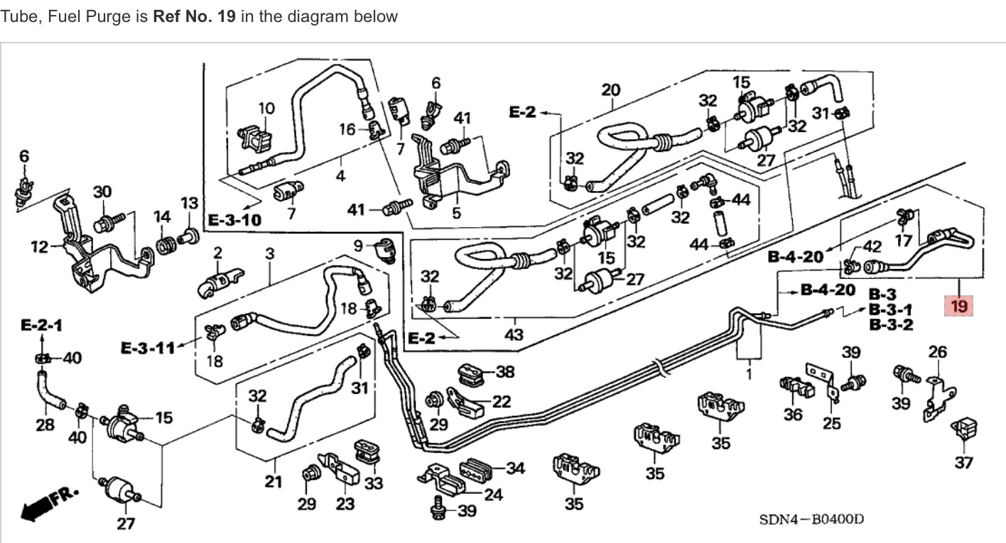 0307 Accord SULEV Tube Fuel Purge Tank Evap Valve Pipe Gas Vapor Hose
