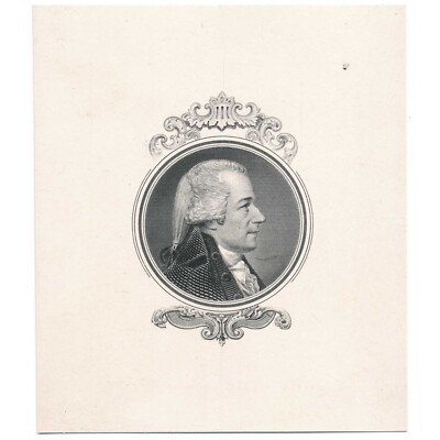 1860 Alexander Hamilton Die Proof Engraving on india on card by Joseph P. Ourdan
