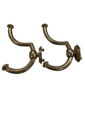 Set of 2 Vintage Brass Double Wall Hooks Robe Towel Door Wall Mount