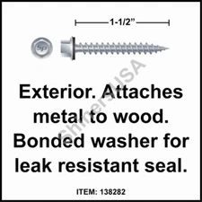 (2500) Type-S Polegripper Screw 9-15 x 1-1/2 Hi- Hex Head w/Bonded Washer 138282