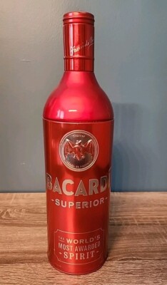 BACARDI SUPERIOR Red Aluminum Anniversary Tin Bottle Holder Sleeve 13''