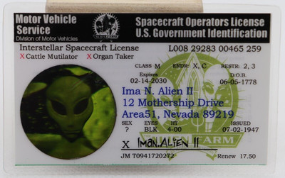 Alien Ima N. Alien II Spacecraft Operators License U.S. Government ID