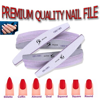Emery Boards 180/180 Körnung Nagelfeilen Acryl UV-Gel Halbmond Bufferfeile Set