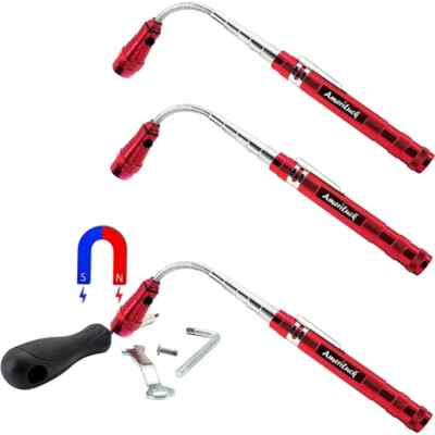 3 Pack Telescopic Pickup Tool With Led Flashlight, Extensible Rod With 360 Deg.