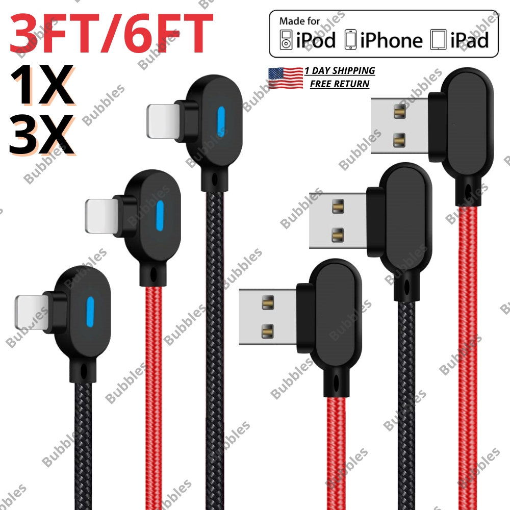 For iPhone 14 13 12 11 8 7 LED Right Angle 90 Degree USB Charger Cable Data Lead