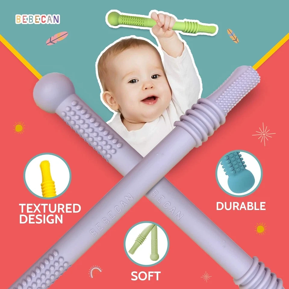 Teething Sticks for Babies 0-36 Months Soft Silicone Teethers 6 Colors - Image 3 of 4
