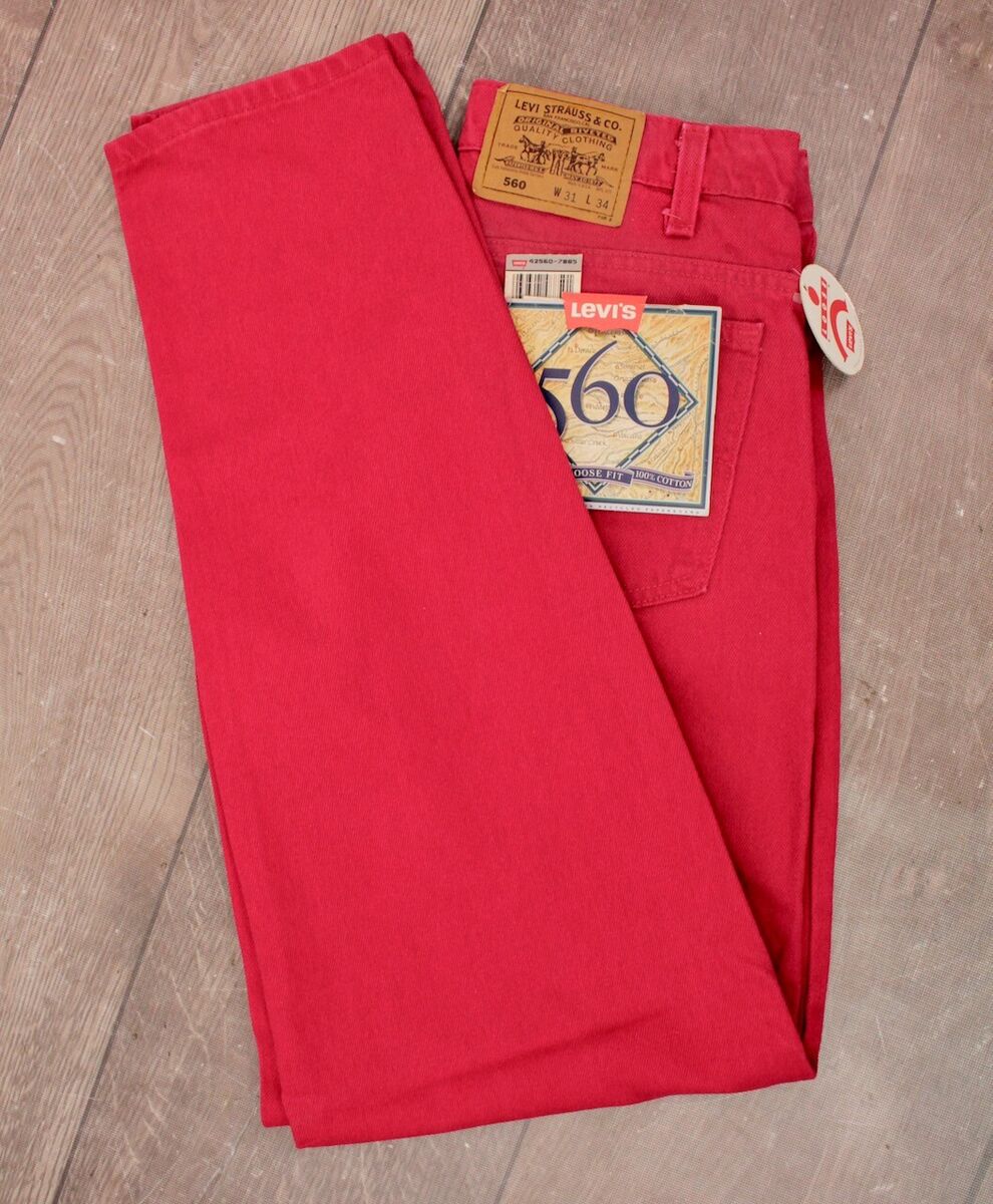 Men's VTG 1990s NOS Red Levi's 560 Loose Fit Tapered Leg Men's VTG 1990s NOS Red Levi's 560 Loose Fit Tapered Leg