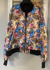 Yoki Women’s Floral Satin Bomber Full Zip Jacket 2xl