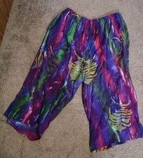 Vintage Boho Hippie Tie Dye Fish Bone Crop Wide Leg Pants L Young Fashion
