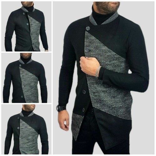 Giacca Uomo Blazer coreana asimmetrica jeans cotone Nero/grigio Slim  s,m,l,xl, | eBay