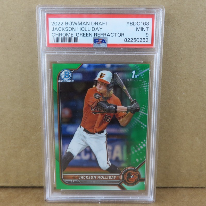 JACKSON HOLLIDAY 2022 Bowman Draft Chrome 1st GREEN REFRACTOR /99 PSA 9