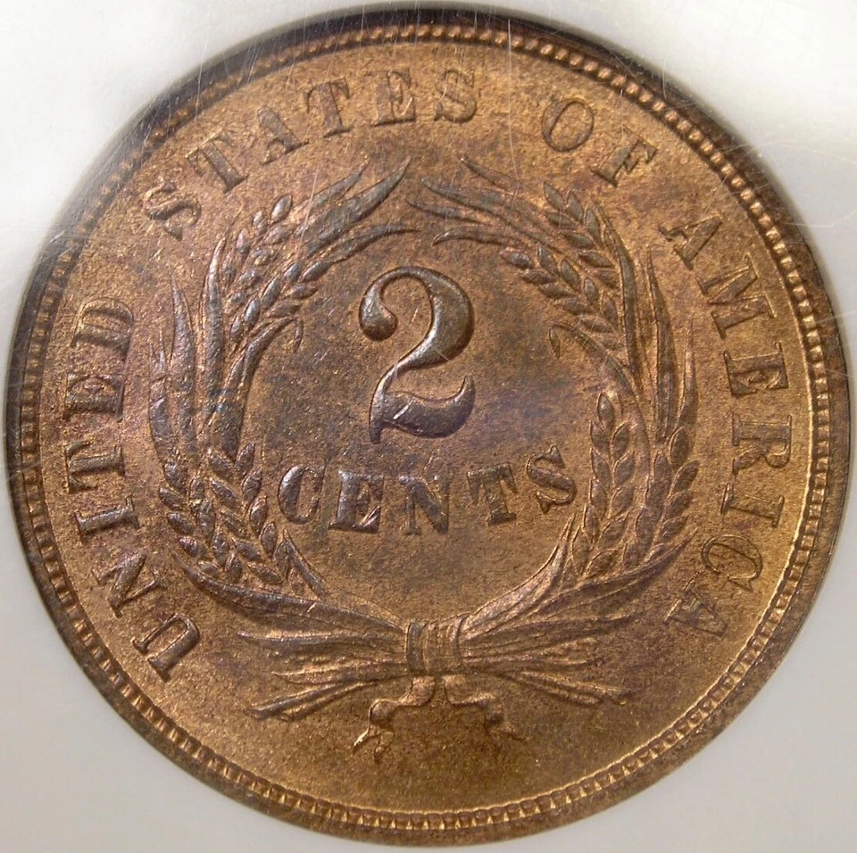 1864 TWO CENT PIECE GORGEOUS VERY SCARCE CHOICE PQ GEM NEAR TOP POP NGC MS 66 RB - Image 2 of 4