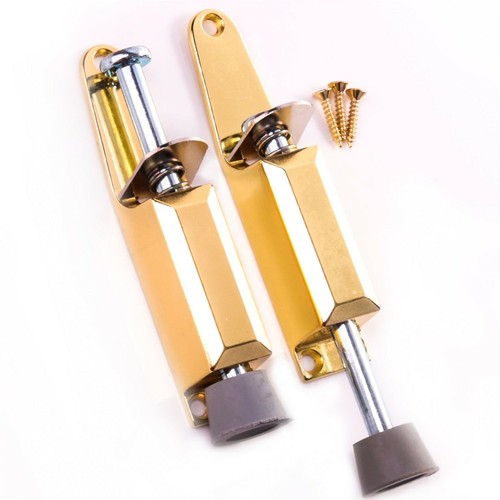 2 x Brass Kick Down 125mm LONG Foot Operated Door Stop Stopper Prop