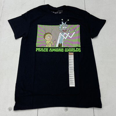 Rick And Morty Black Peace Among Worlds Short Sleeve T-Shirt Adult Size S NEW