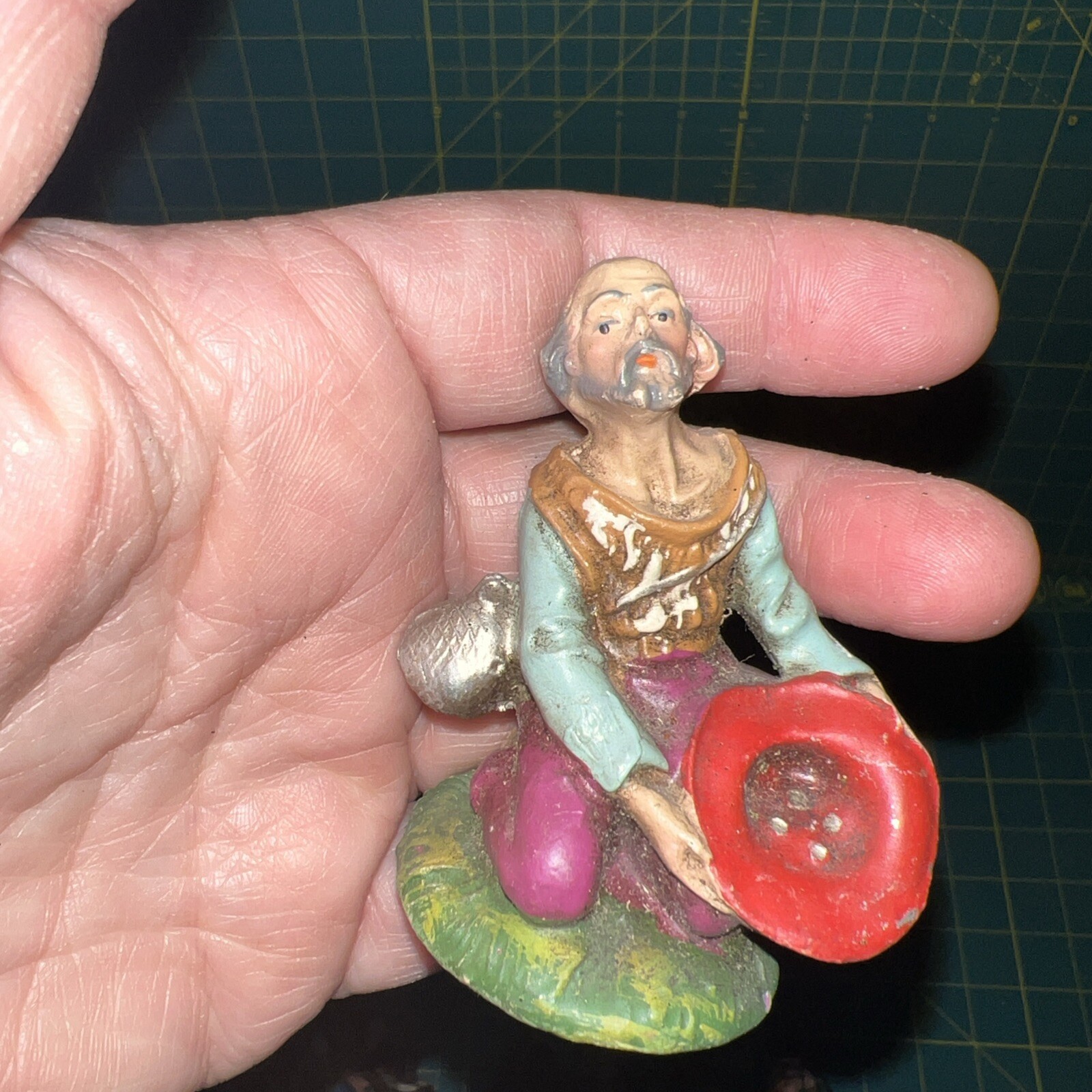 Vintage Nativity Set of Figures And Wood Stable Made In Italy