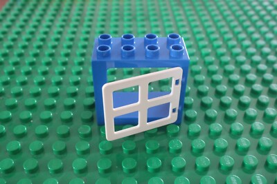 Lego Duplo BLUE Window 2x4 WHITE SQUARE Frame Pane Door