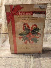Vtg Caron Christmas Holly Bouquet Latch Hook Pillow Kit K3123 15"x15" 1980