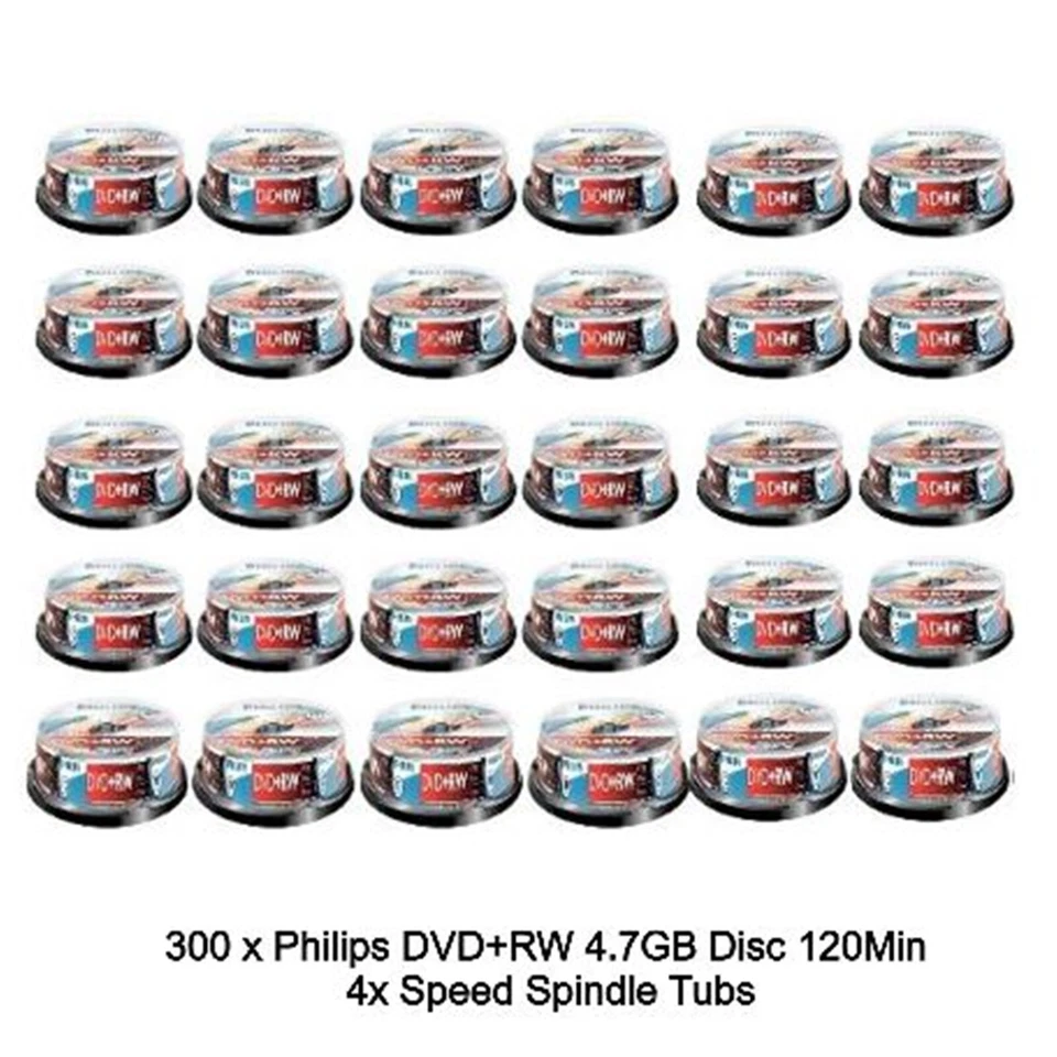 300 Philips DVD+RW 4.7GB Disc 120Min 4x Speed Spindle Tub Rewritable Blank Discs - Image 2 of 4