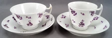 New Hall Hand Enameled Purple Floral Tea Cup Coffee Cup & Saucers C.1812-1835