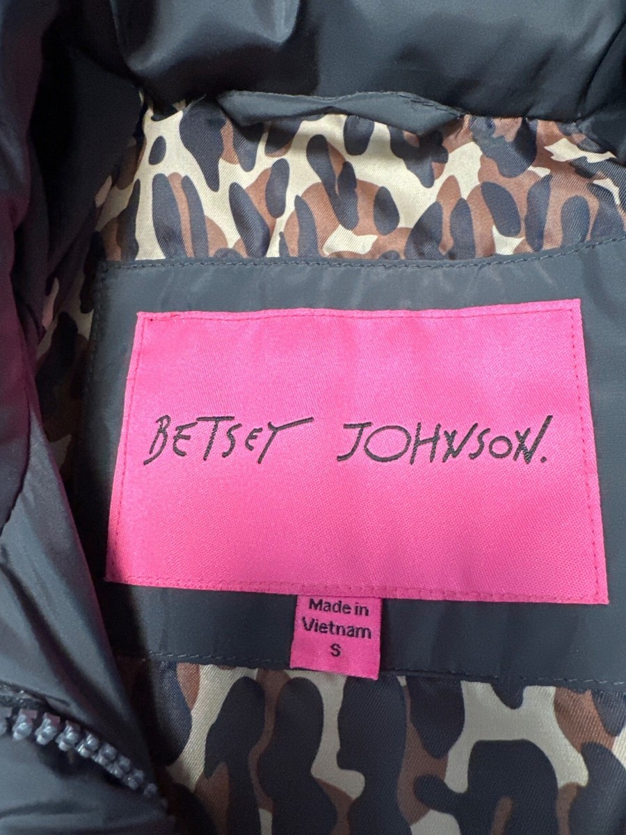 Betsy Johnson Long Down Puffer Coat Leopard Print Lining Ruffle