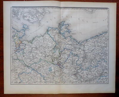 Mecklenburg Germany Stettin Rugen Island Pomerania c. 1880 Germany detailed map