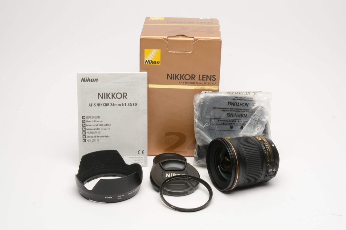 Nikon Nikkor AD-S 24mm f1.8G ED w/Hood & caps, + pouch, Mint, USA  